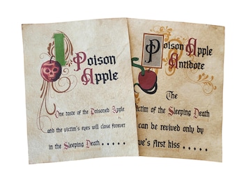 Evil Queen Witches Spell Book aged printed book pages Poison Apple/Antidote (Snow White), Halloween Prop
