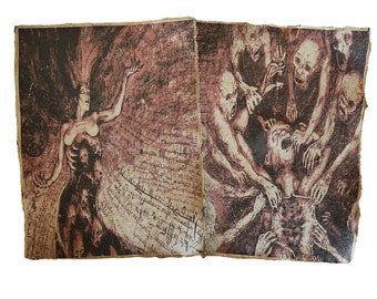 Evil Dead Rise, Necronomicon, Book of the Dead aged printed book pages, Halloween Prop