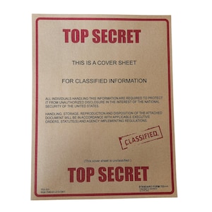 2 x Top Secret Classified card stock cover sheet 8.5 x 11 inches for prop or display, Wall Art