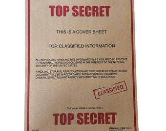 2 x Top Secret Classified card stock cover sheet 8.5 x 11 inches for prop or display, Wall Art
