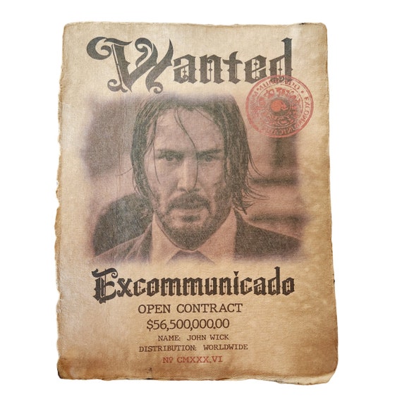 John Wick Excommunicado Aged Printed Wanted Posters, Halloween