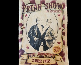 Curiosity, Freakshow, Vintage Circus Posters Printed on Vintage