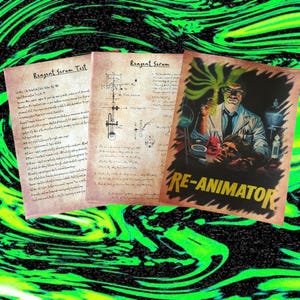 Reanimator Herbert West laboratory Reagent Serum Notes and movie poster for prop or display, wall art