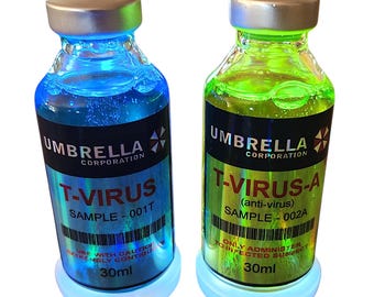 Halloween Movie Props _ Real Glass Medical Vials Movie Formulas, T-Virus, Vampire/Lycan Blood, Underworld, Alien, Jurassic World and more!