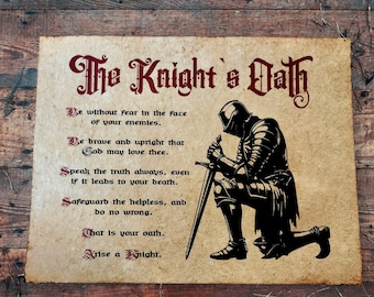 The Knight's Oath printed on vintage aged paper for prop or display, Wall art 8.5 x 11