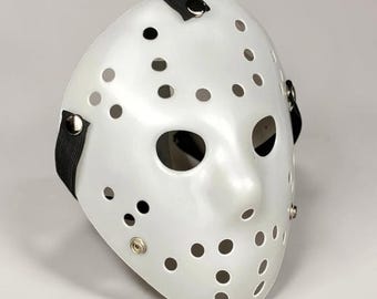 Máscara de hockey de Jason, accesorio de Halloween, blanca modificada.