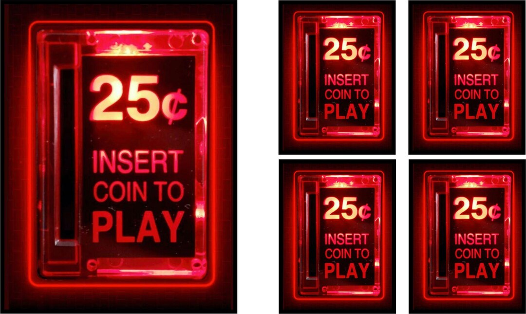 Simulator Coin Label 5 X INSERT COIN Retro Label Stickers, 1 Large and 4 Actual Size - Etsy