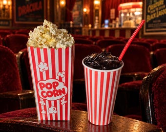 Fake Popcorn and Soda Props, Movie Theater Decor, Realistic Food, soda and buttery popcorn scented