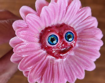Freaky Flowers -  "Happy Holly" Daisy real touch Flower with realistic acrylic eyes