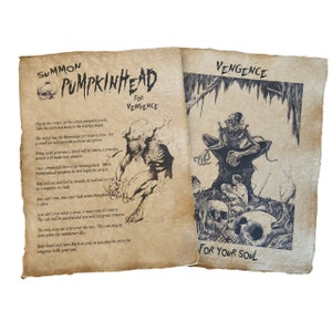 Pumkinhead aged printed sketch book pages, Halloween Prop