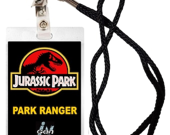 Insignia de seguridad de identificación de guardabosques de Jurassic Park (novedad) - Insignia de utilería de película para disfraz de Halloween