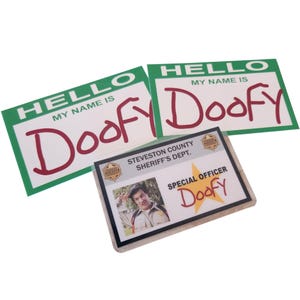 Doofy Special Officer ID and  2 x Name tag Stickers, Quality Laminated 10 mil Actual size, Movie Prop, Gag Gift