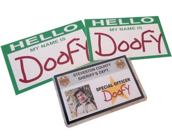 Doofy Special Officer ID and  2 x Name tag Stickers, Quality Laminated 10 mil Actual size, Movie Prop, Gag Gift