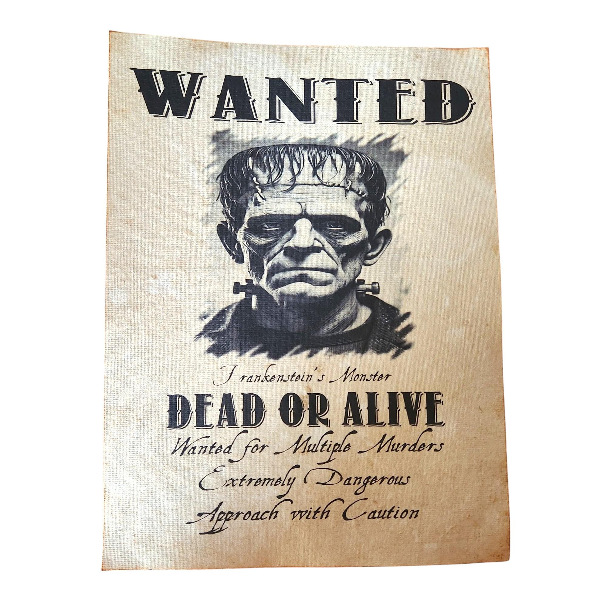 2 X Frankenstein's Monster Aged Printed Wanted Posters Pages