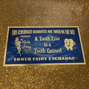 Carte d'échange de certificat d'échange de fée des dents, certificat unique en vinyle doré miroir 3,75 x 7 pouces