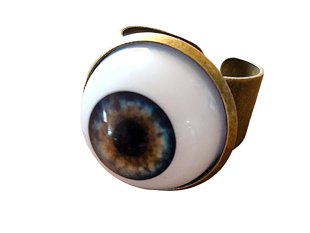 Eye Racquets Realistic Adjustable Eyeball Ring (18mm Eye) Wide Band Antique Brass ...