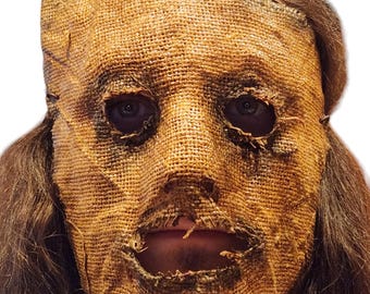 Scarecrow Sack Killer half Mask, Halloween Horror Mask prop - - Handmade latex dipped burlap mask by Dead Head Props