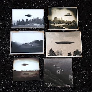 Realistic aged UFO photos for prop or display, Wall Art