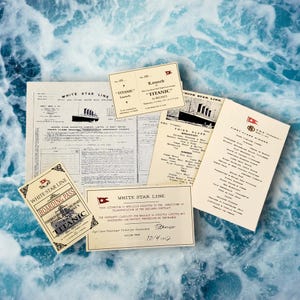 Titanic Echte Reproduktion Bordkarte, Tickets der ersten und dritten Klasse, Menüs der letzten Mahlzeit, Startkarte Requisite, Wandkunst