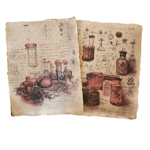 Mad Scientist aged printed sketch book pages, Halloween Prop