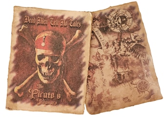 2 x Pirate Caribbean aged printed pages, Halloween Prop, Pirate Treasure map