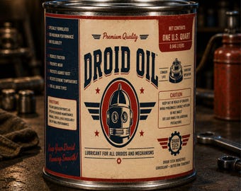 Vintage Droid Oil Can 32 oz unique gag gift, great for storage or hiding items, Halloween prop