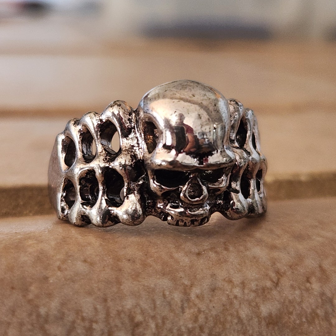Polished Stainless Steel Skull and Bones Ring, Halloween Gothic Ring ...
