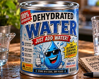 Dehydrated Water funny 16 oz can unique gag gift, great for storage or hiding items