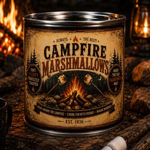 Lata vintage de marshmallows para fogueira, 907g (32 oz), presente engraçado e original, ótima para guardar ou esconder coisas, adereço de Halloween.