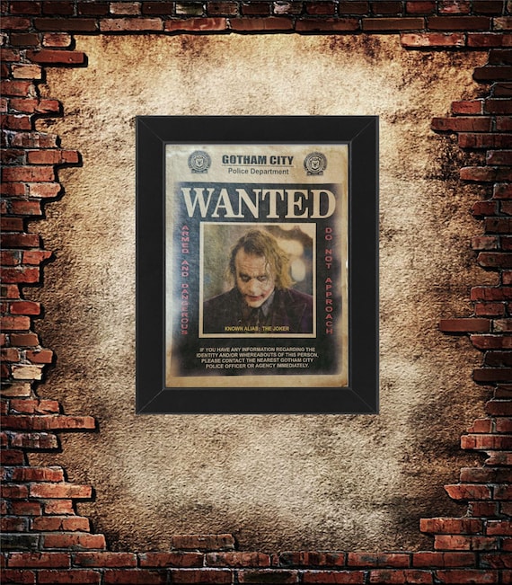 Heath Ledger Joker Wanted Poster, Printed Art Movie Prop DC - Etsy