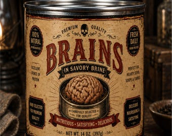 Vintage Brains Can 16 oz unique gag gift, great for storage or hiding items, Halloween prop
