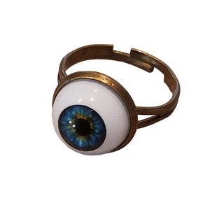 Realistic Adjustable Eyeball Ring (12mm eye) Antique Brass with acrylic eye Steampunk, Halloween, Costume, Cosplay, Evil Eye