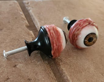 Halloween Horror Prop EYEBALL KNOBS for cabinets, draws, boxes and more.  Any of our eyes can be made into a Knob.