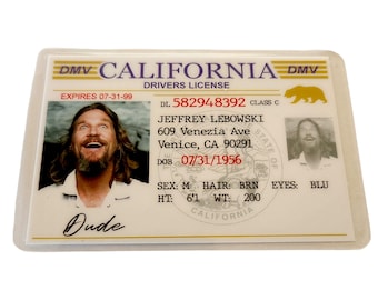 Jeffrey Lebowski (DUDE) Fake Drivers license Quality Laminated 10 mil Actual size Movie Prop