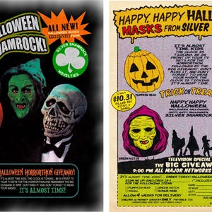 Silber Shamrock Halloween III im Alter gedruckte Maske ADS-Poster, 2 Poster 8,5 x 11 Halloween Prop, Wall Art