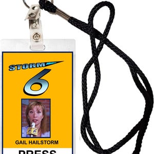 Scary Movie Gail Hailstorm, Scream ID/press pass laminated badge with clip and lanyard, Halloween Costume, Cosplay, Movie Prop