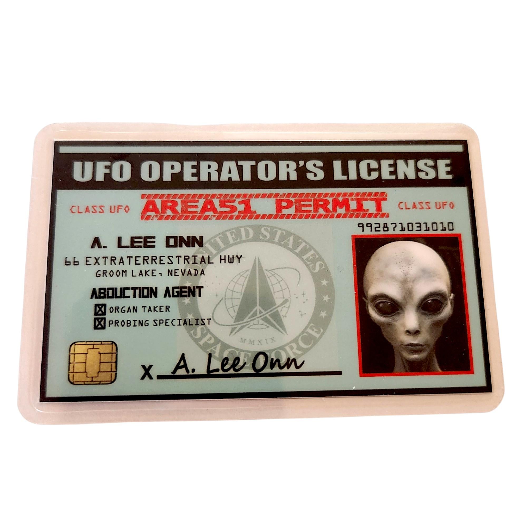 UFO Operator's License and Alien Green Card Fake License 2 Sided ...