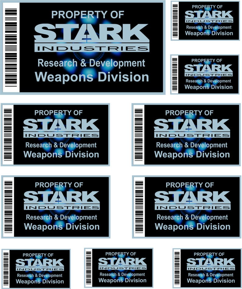 Sticker Poperty Asset Asset Property Label Stickers, Umbrella Corp, Stark Industries, Fallout ...