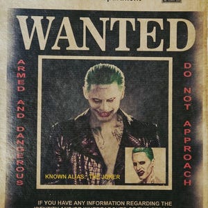 Jared Leto Joker Wollte Poster, gealterte gedruckte Kunst Filmrequisite DC