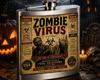 Zombie Virus funny 6 oz stainless steel flask unique gag gift