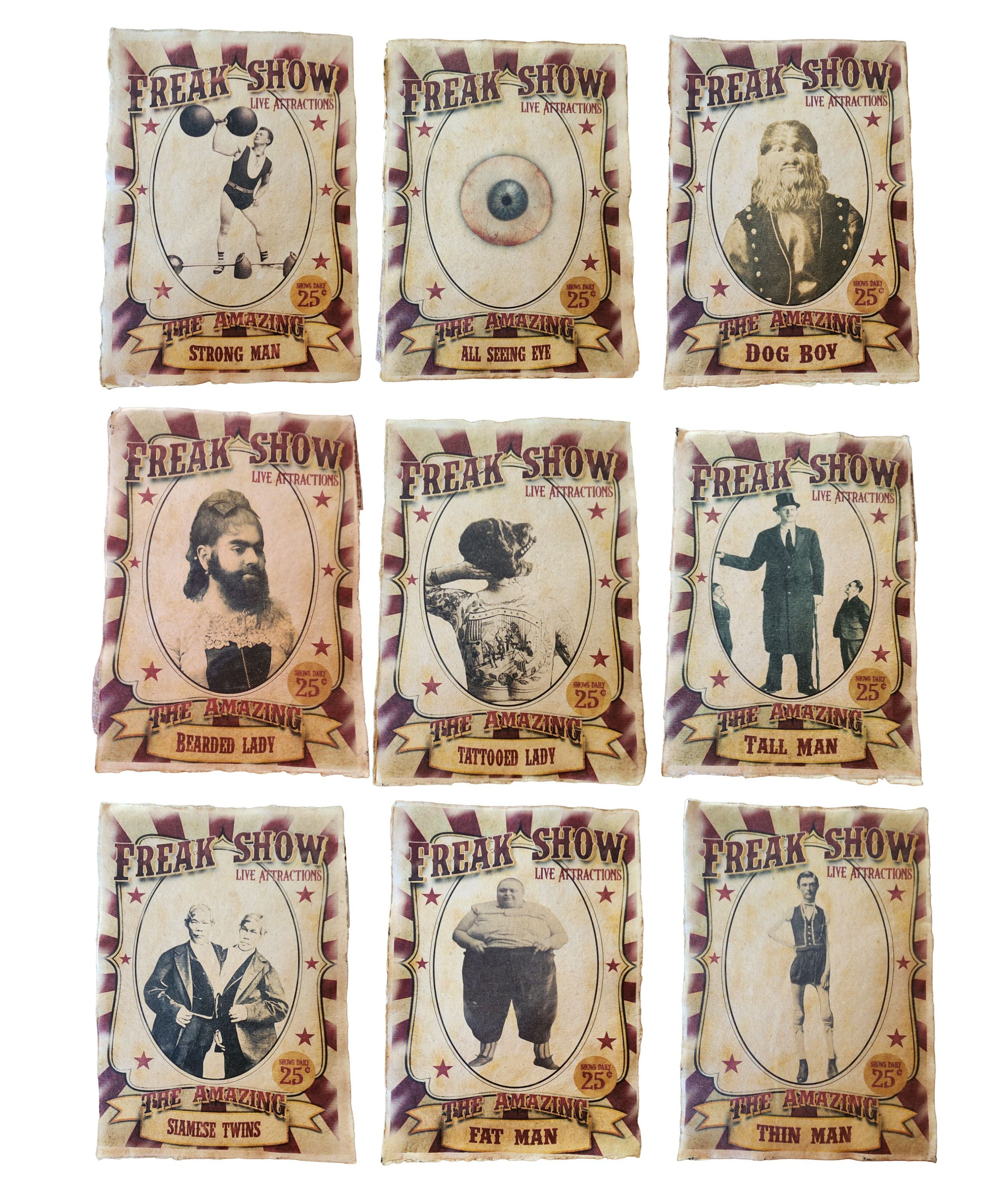 Curiosity, Freakshow, Vintage Circus Posters Printed on