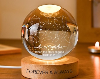 Personalized Star Map Crystal Ball Night Light, Personalized Anniversary Wedding Gift for Couple, Anniversary, Engagement Gift,Birthday gift