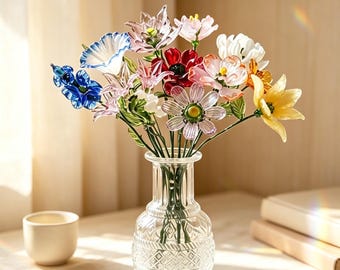 Personalized Glass Birth Month Flower, Birth Flower Bouquet Gift, Birthday Gift for Her, Appreciation Gift, Home Decor,Gifts for Grandma/Mom