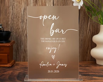 Open Bar Sign,The Drinks Are On Us Sign for Wedding, Modern Minimalist Wedding Sign, Bar Menu Sign, Drinks on Us, Wedding Bar Sign