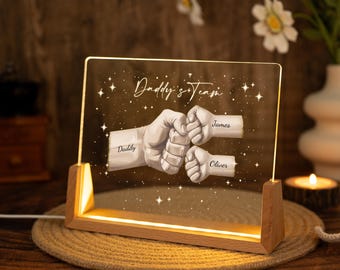 Lámpara personalizada con el puño del equipo de papá, regalo único para papá, luz nocturna LED acrílica personalizada, regalo para abuelo/papá, regalos para el Día del Padre