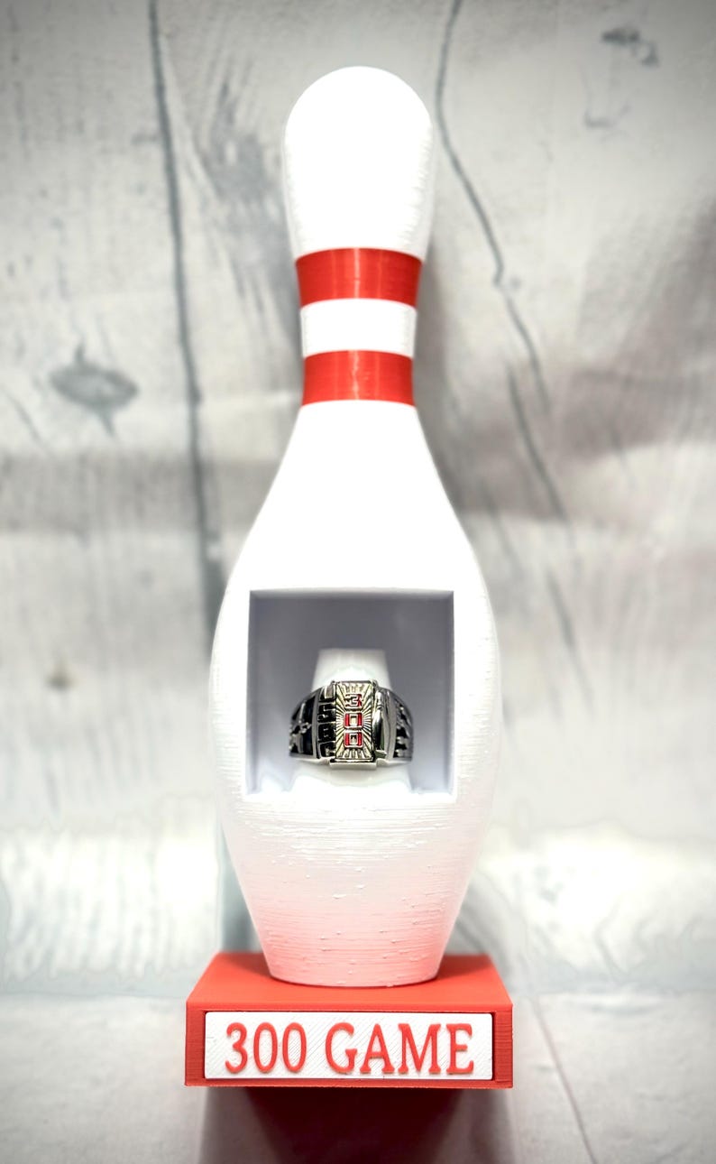 Bowling Pin Honor Score Ring Display – Proudly display 300 game or 800 series rings 300 Game