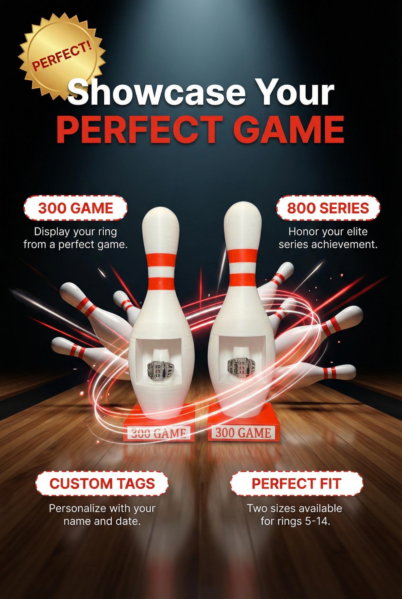 Bowling Pin Honor Score Ring Display – Proudly Display 300 Game or 800 ...