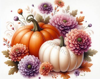 8 JPGs Watercolor Pumpkin Clipart Bundle: Fall Floral Digital Art