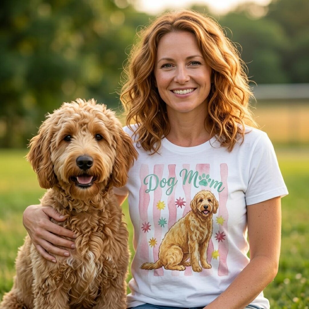 Dog Mom Goldendoodle PNG, Watercolor Doodle Sitting Sublimation Design ...