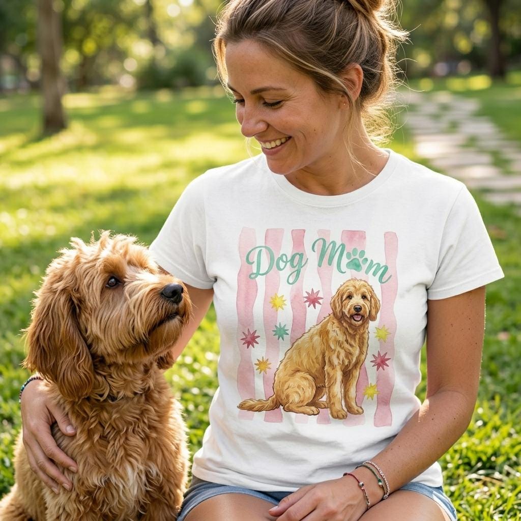 Dog Mom Goldendoodle PNG, Watercolor Doodle Sitting Sublimation Design ...